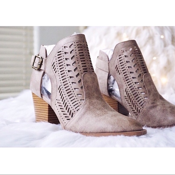Nude Vegan Leather Distressed Ankle Booties - Picture 3 of 9